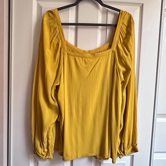 A New Day Women's XXL Summer Wheat Yellow Balloon Sleeve Square Neck Top NWT - Picture 2 of 8